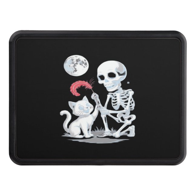 Skeleton Cat Halloween Funny Cute Spooky Essential Trailer Hitch Cover (Front)