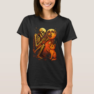 Skeleton Cat Moon Night Halloween Funny Cute Men W T-Shirt