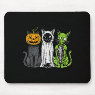 Skeleton Cat Pumpkin Ghost Halloween Kitty Meow Gi Mouse Pad