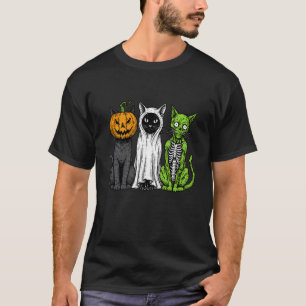 Skeleton Cat Pumpkin Ghost Halloween Kitty Meow Gi T-Shirt