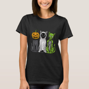 Skeleton Cat Pumpkin Ghost Halloween Kitty Meow Gi T-Shirt