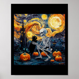 Skeleton Cat Skull Goth Halloween Men Women Kids C Poster
