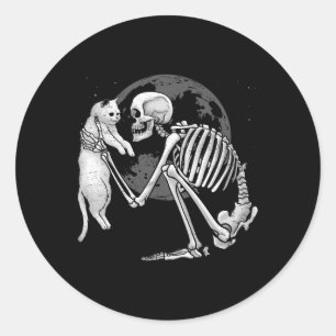 Skeleton Cat Skull Kitty Cute Ghost Halloween Men Classic Round Sticker