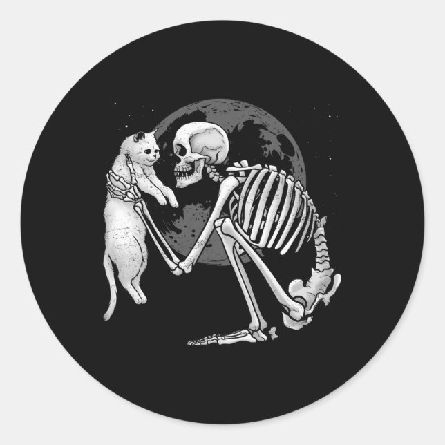 Skeleton Cat Skull Kitty Cute Ghost Halloween Men  Classic Round Sticker (Front)