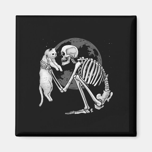 Skeleton Cat Skull Kitty Cute Ghost Halloween Men  Magnet (Front)