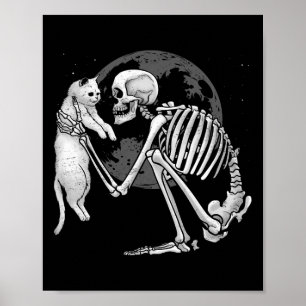 Skeleton Cat Skull Kitty Cute Ghost Halloween Men Poster
