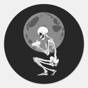 Skeleton Cat Skull Kitty Cute Goth Halloween Classic Round Sticker