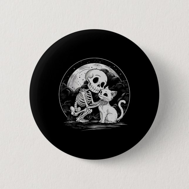 Skeleton Cat Skull Kitty Cute Goth Halloween Costu 2 Inch Round Button (Front)