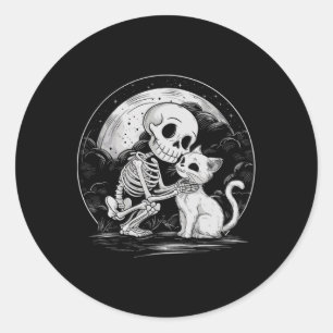 Skeleton Cat Skull Kitty Cute Goth Halloween Costu Classic Round Sticker
