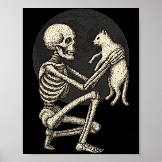 Skeleton Cat Skull Kitty Cute Goth Halloween Men Poster (Front)