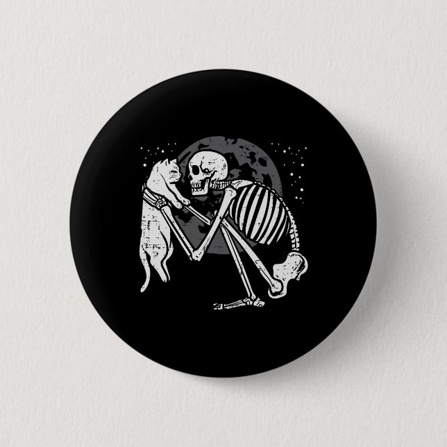 Skeleton Cat Skull Kitty Cute Goth Halloween Men W 2 Inch Round Button (Front)