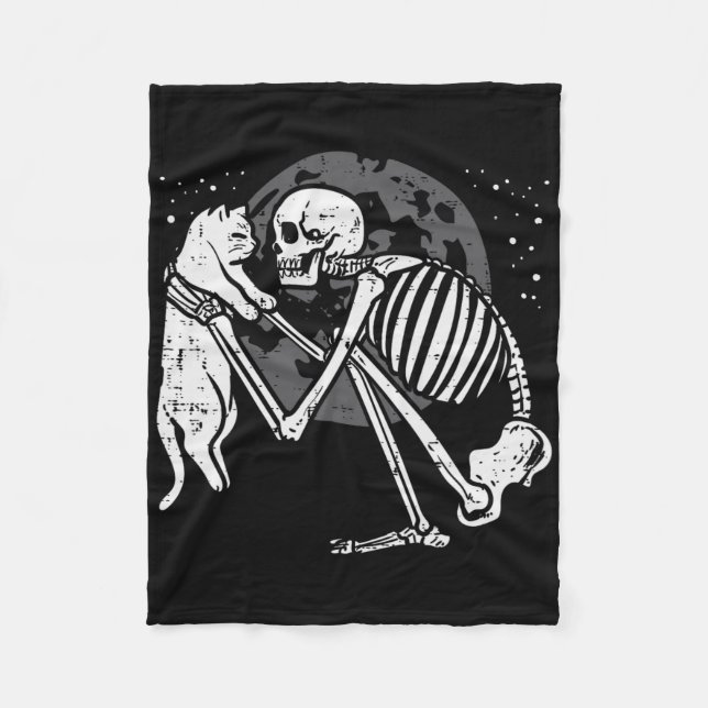 Skeleton Cat Skull Kitty Cute Goth Halloween Men W Fleece Blanket (Front)