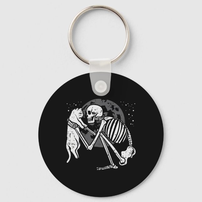 Skeleton Cat Skull Kitty Cute Goth Halloween Men W Keychain (Front)