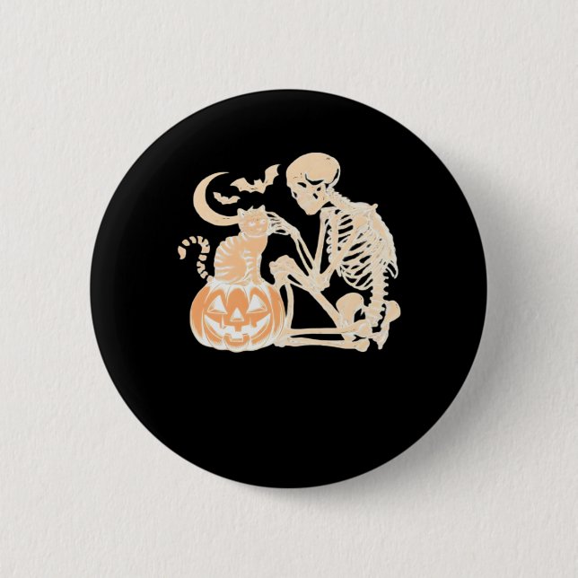 Skeleton Cat Skull kitty Cute Halloween Design Cla 2 Inch Round Button (Front)