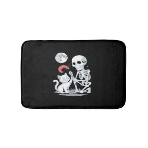 Skeleton Cat Skull kitty Cute Halloween Design Cla Bath Mat