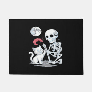 Skeleton Cat Skull kitty Cute Halloween Design Cla Doormat