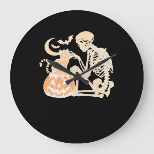Skeleton Cat Skull kitty Cute Halloween Design Cla Large Clock