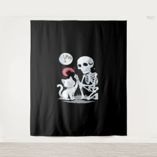 Skeleton Cat Skull kitty Cute Halloween Design Cla Tapestry