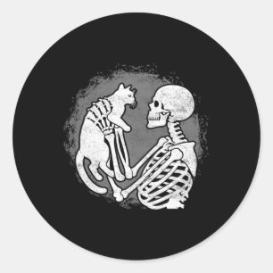 Skeleton Cat Skull Kitty Cute Halloween Men Women  Classic Round Sticker