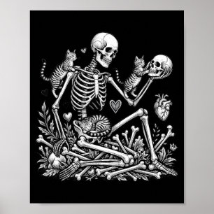 Skeleton Cat Skull Kitty Cute Halloween Men Women Poster