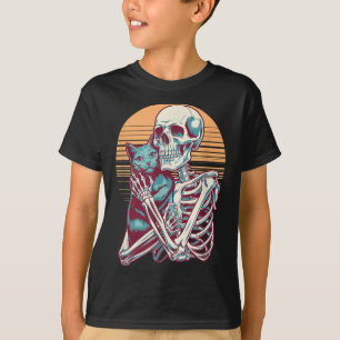 Skeleton Cat Skull Kitty Vintage Halloween Men Wom T-Shirt