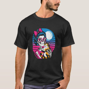 Skeleton Cat Skull Kitty Vintage Halloween Women T-Shirt