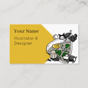 Skeleton Cat & Zen Terrarium Art Business Card