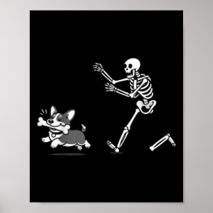 Skeleton Chasing Corgi Halloween Vibe Corgi Dog Lo Poster