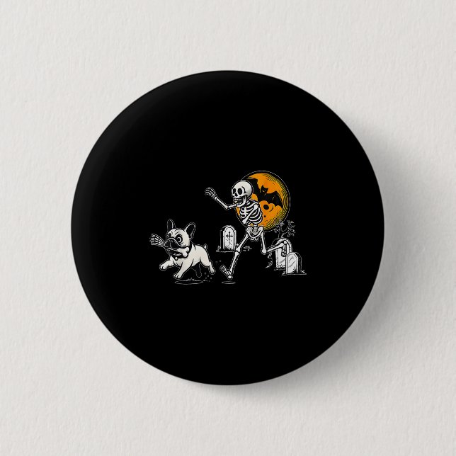 Skeleton Chasing French Bulldog Halloween Dog Mom  2 Inch Round Button (Front)