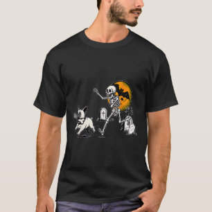 Skeleton Chasing French Bulldog Halloween Dog Mom  T-Shirt
