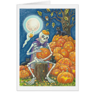 SKELETON, CHATS NOIRS TRANSPORTANT LA CARTE CITROU