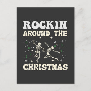 Skeleton Christmas Dance Holiday Postcard