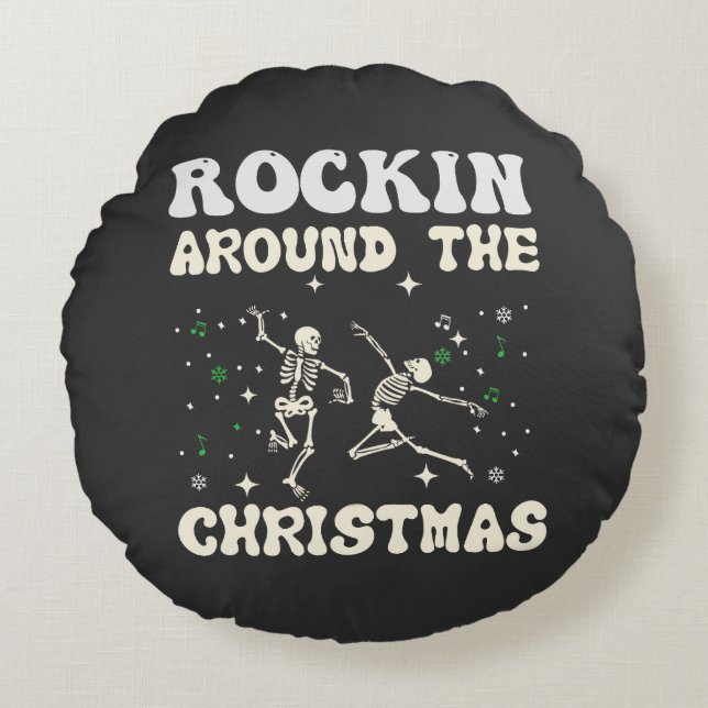  Skeleton Christmas Dance Round Pillow (Front)