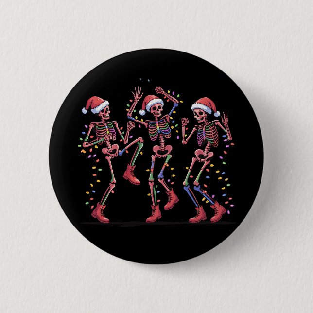 Skeleton Christmas Dancing Skeleton Lights Merry  2 Inch Round Button (Front)