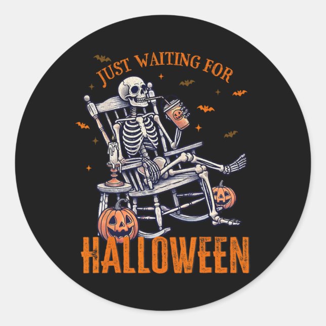 Skeleton Christmas Design Just Waiting For Hallowe Classic Round Sticker (Front)