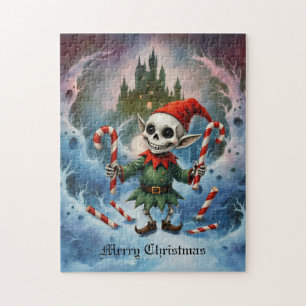 Skeleton Christmas Elf – Creepy Cute Dark Holiday Jigsaw Puzzle