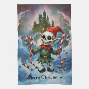 Skeleton Christmas Elf – Creepy Cute Dark Holiday Kitchen Towel