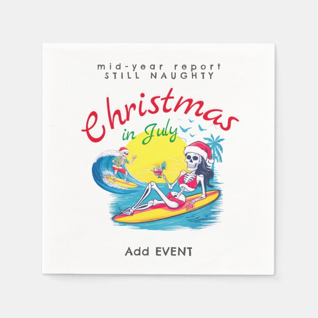 Skeleton Christmas in July Beach Surf Naughty Napkin (Front)
