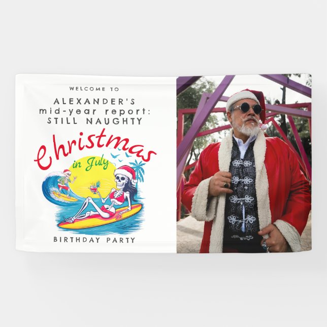 Skeleton Christmas in July Beach Surf Welcome Sign (Horizontal)