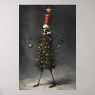 Skeleton Christmas Tree Art Print, Winter Poster