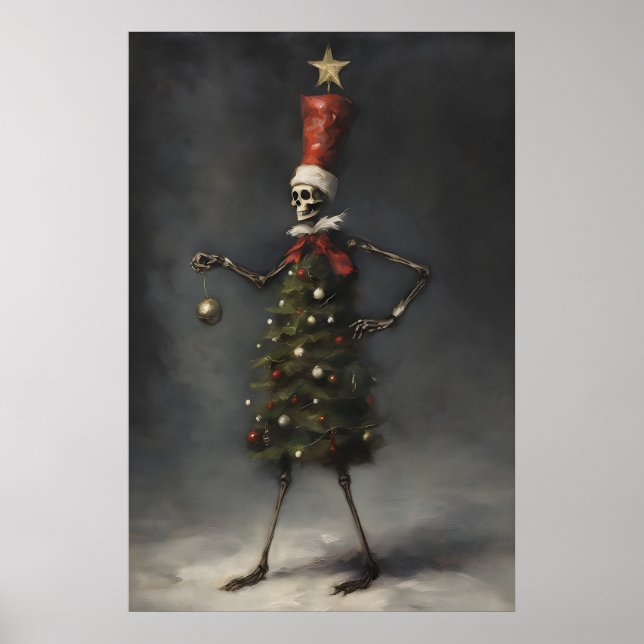 Skeleton Christmas Tree Art Print, Winter Poster (Front)