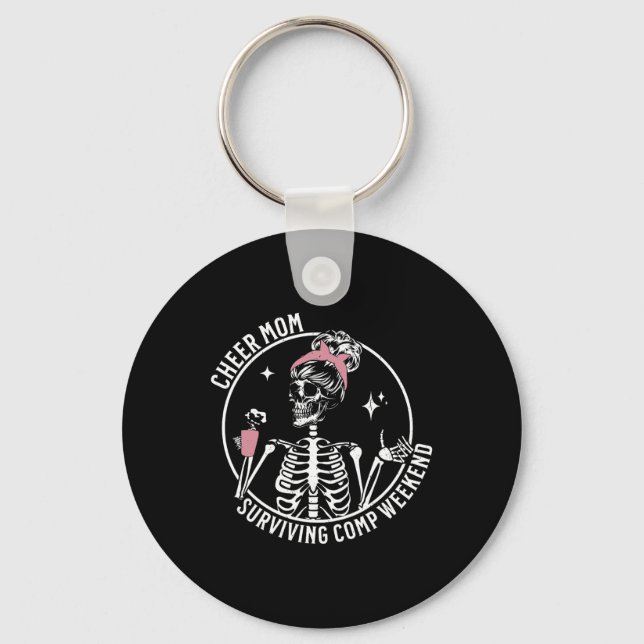 Skeleton Coffee Cheer Mom Surviving Comp Weekend M Keychain (Front)