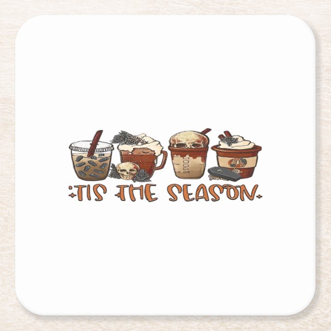 Skeleton Coffee Cups Coffee Lover Square Paper Coaster (Front)