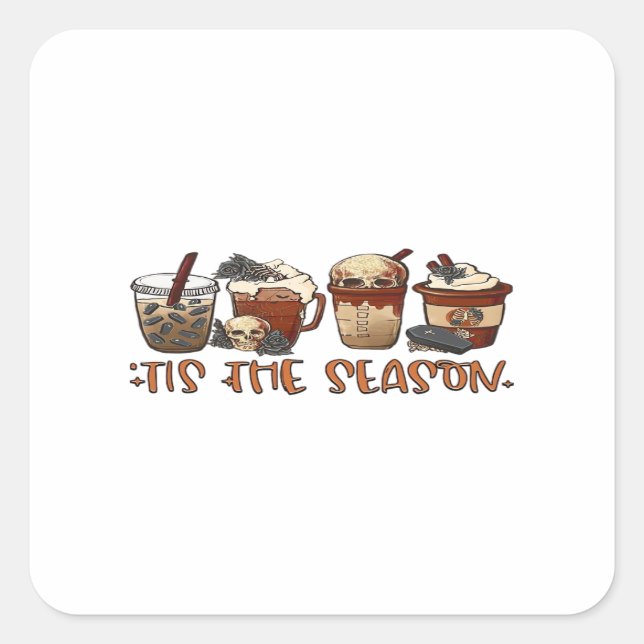 Skeleton Coffee Cups Coffee Lover Square Sticker (Front)