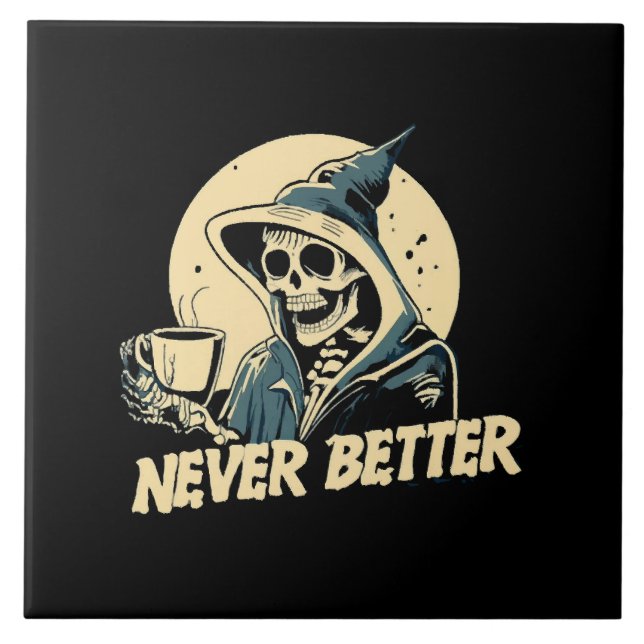 Skeleton Coffee Halloween Tile (Front)