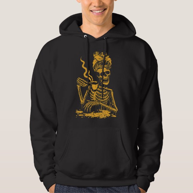 Skeleton Coffee Messy Bun Coffee Hoodie (Front)