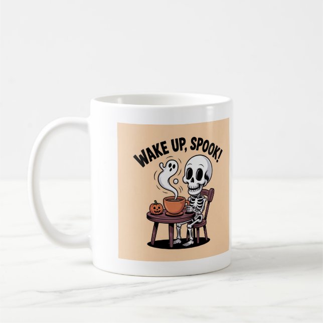 Skeleton Coffee Mug – Wake Up Spook Halloween Desi (Left)