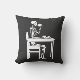 skeleton coffee time throw pillow