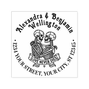 Skeleton Couple Embracing #2 Name Return Address Self-inking Stamp