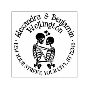 Skeleton Couple Embracing Name Return Address Self-inking Stamp